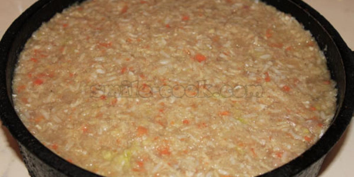 casserole with minced meat, rice and cabbage