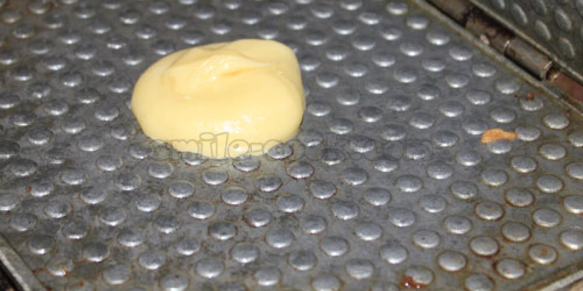 batter in waffle iron