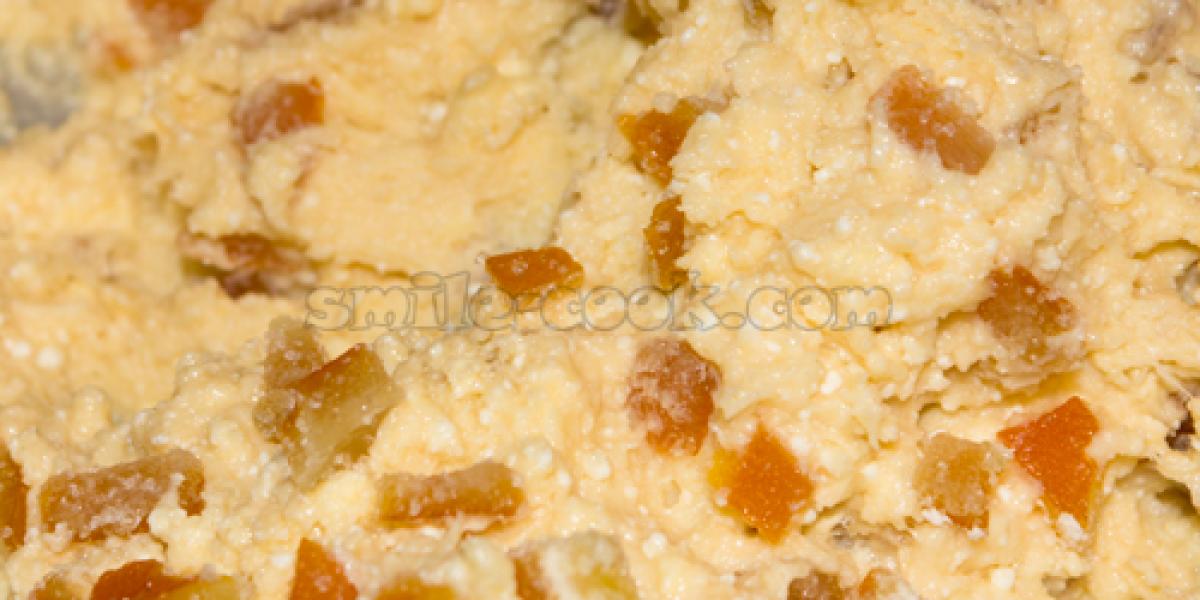 curd muffin batter with candied fruit