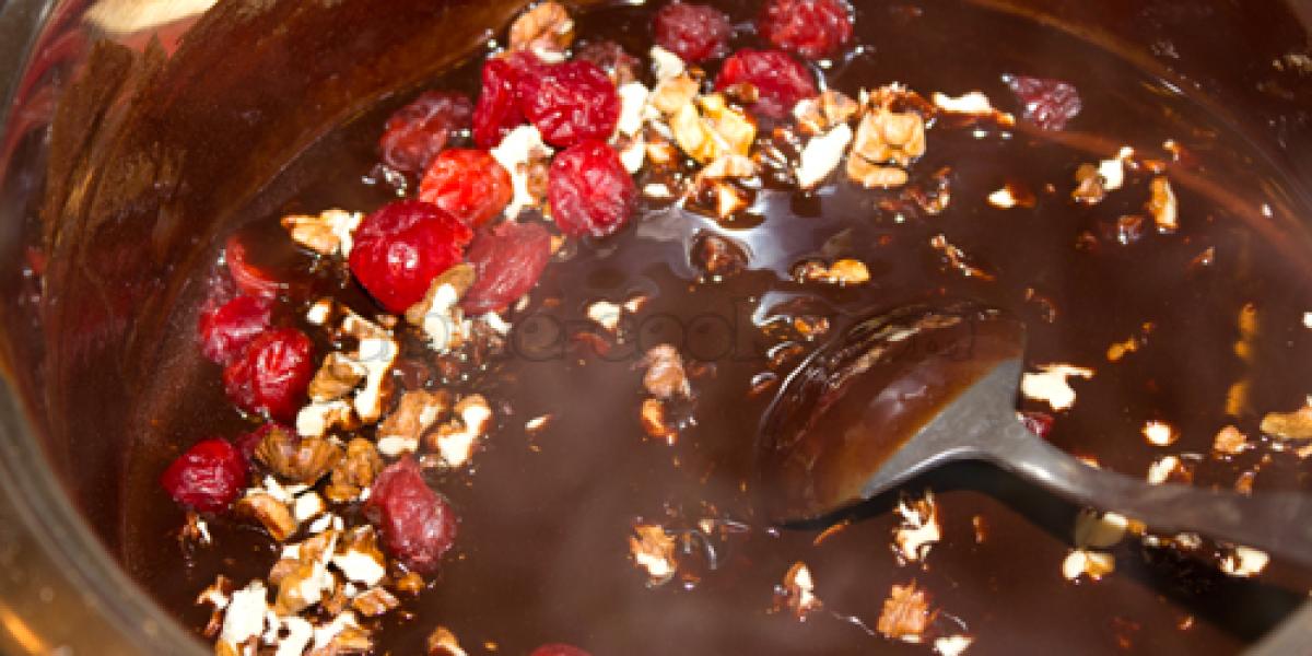 chocolate butter with nuts and cherries