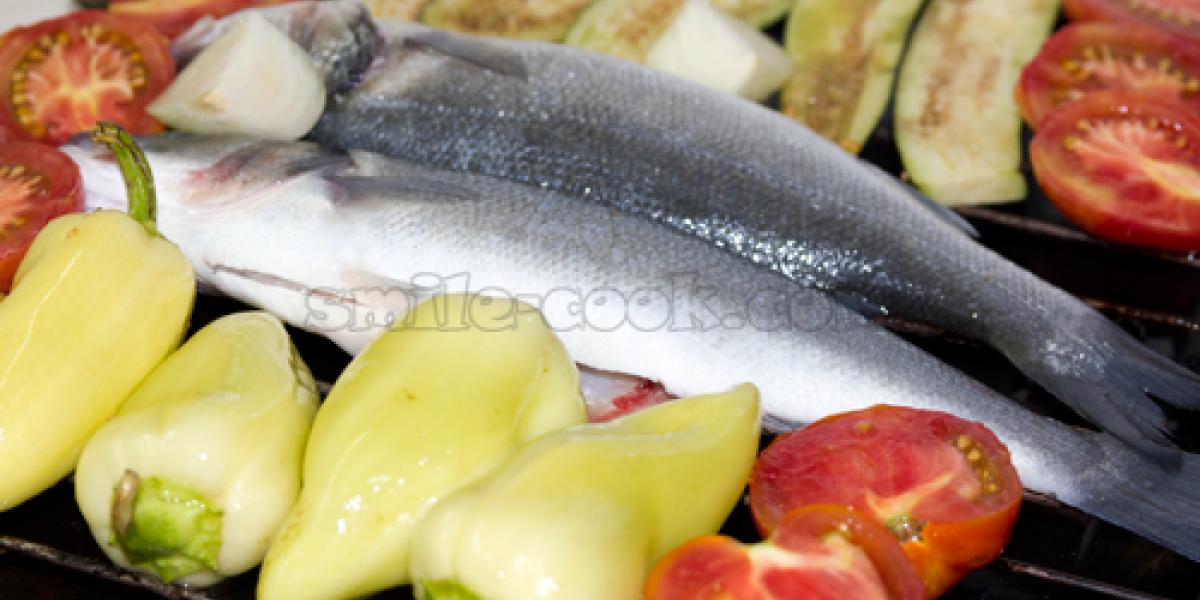 fish and vegetables on grill