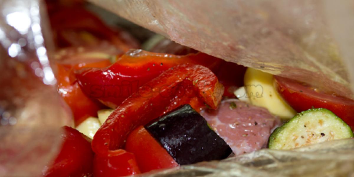 veal and vegetables in sleeve