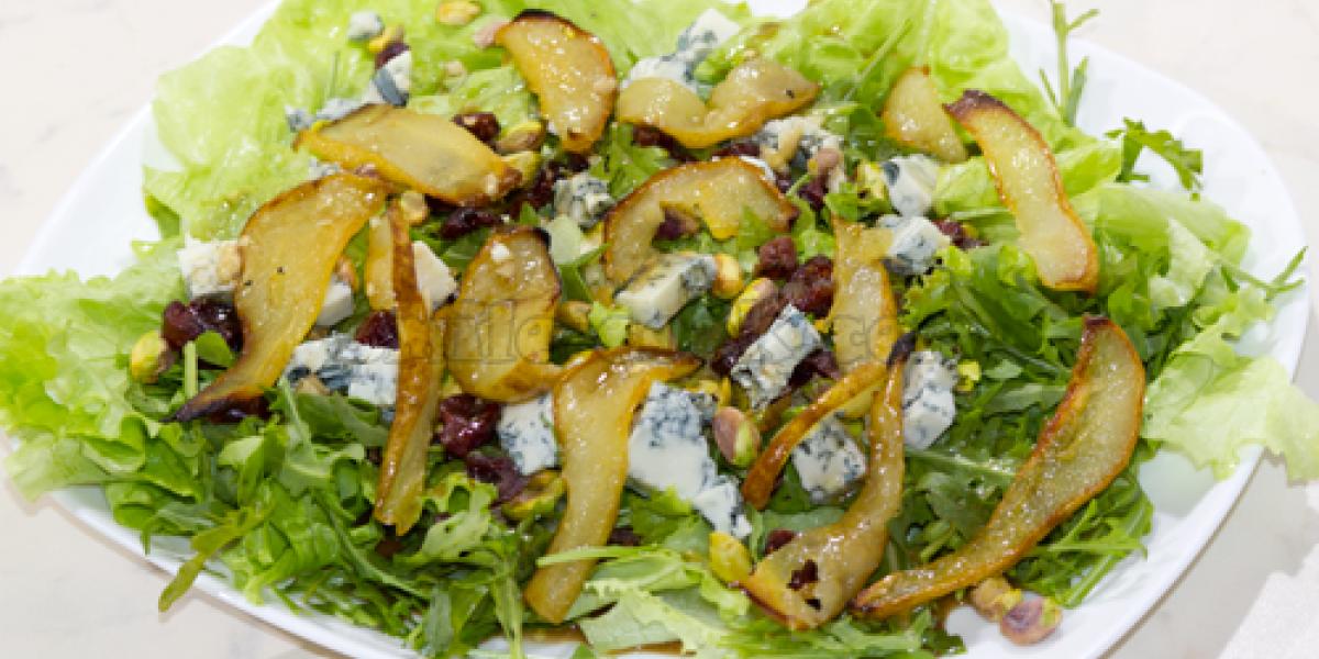 pear, gorgonzola, and pistachio salad